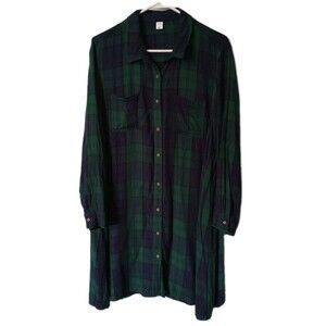 Old Navy Tunic Shirt dress XXL Blue Green Tartan Plaid Long Sleeve Holiday